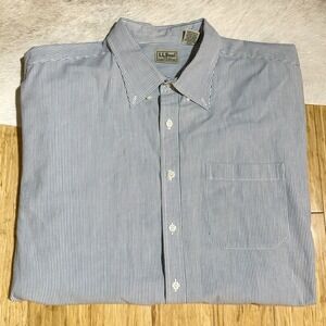 LL Bean Shirt‎ Mens Size XL White/Blue Stripes Button Down Short Sleeve Pocket